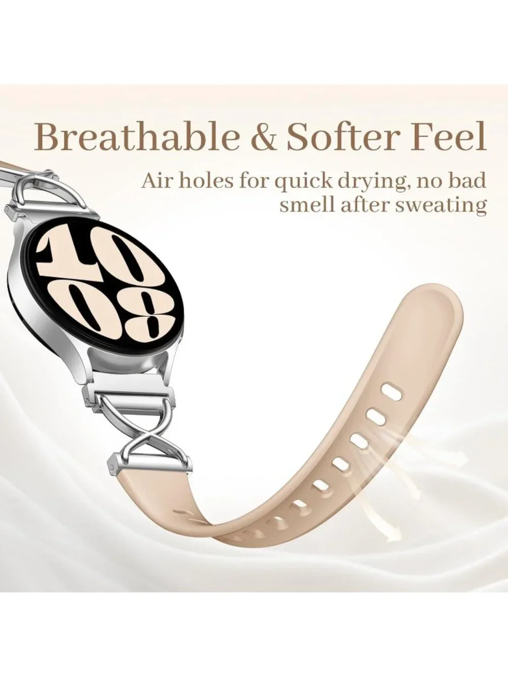 Womens Milk Tea Skinny Charms X-Shaped Soft Slim Silicone Bands Compatible Watch